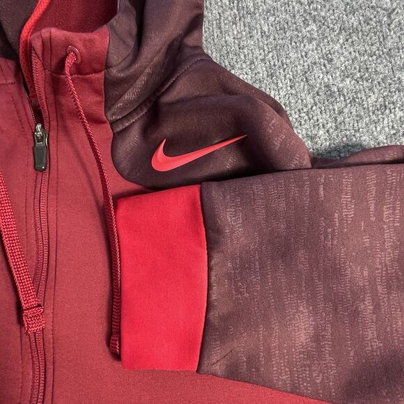 Nike Therma-Fit Hoodie XL Red Maroon Colorblock Sweatshirt Jacket Men’s Training - Picture 2 of 14